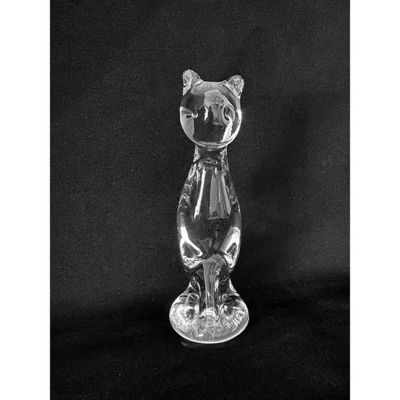 Vintage Pilgrim Glass Handmade Cat Figurine Clear Art Glass - Picture 9 of 12